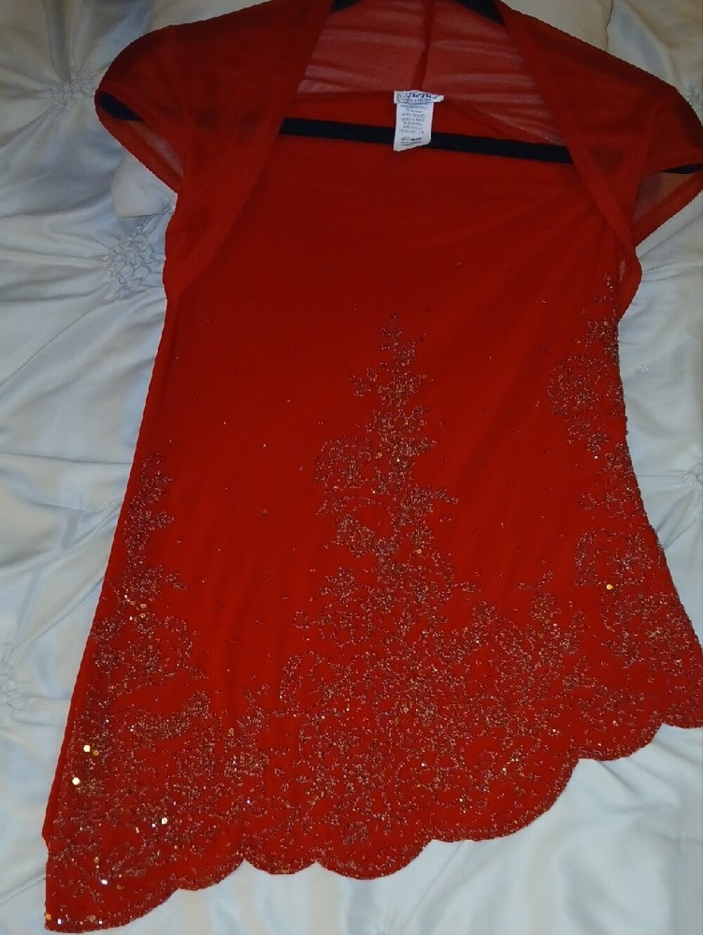 Red Embellished Cap-Sleeve Blouse